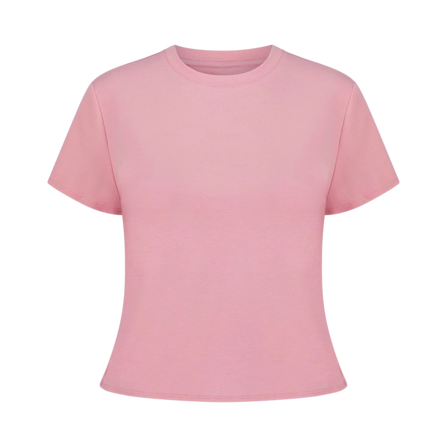 A plain, Rose Pink t-shirt with a slightly flared fit, viewed from the front.