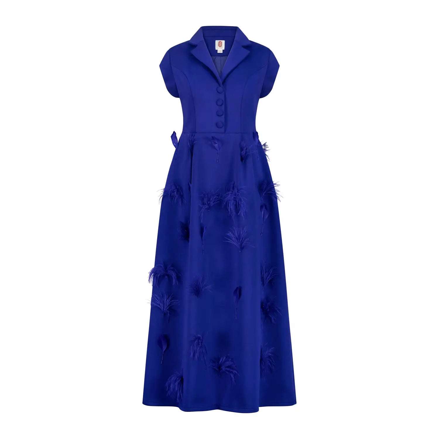 Blue dress with floral details on a white background